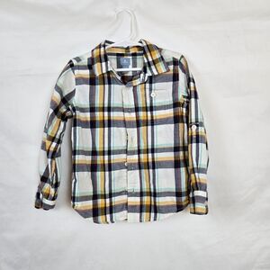 Baby Gap Boys White Gray Yellow Plaid Long Roll Tab Sleeve Preppy Button Shirt 5